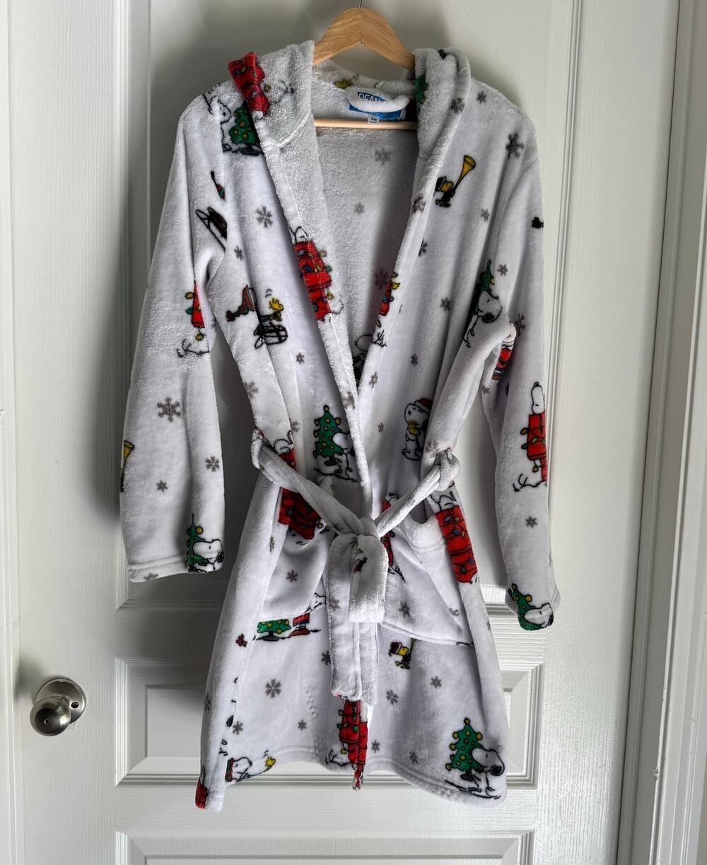 Berkshire X Peanuts Bath Robe Women's S/M Snoopy Christmas Hooded Plush Cozy